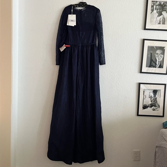 Mac Duggal 12356 Long Sleeve Lace Over Skirt Gown Navy 8 NWT - Picture 4 of 7